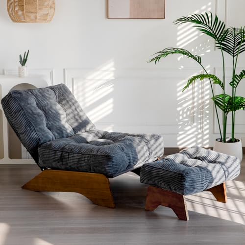 MAXYOYO Accent Chair with Ottoman Adjustable Backrest, Tufted Living Room Chair Upholstered Lounge Chair with Footrest Set