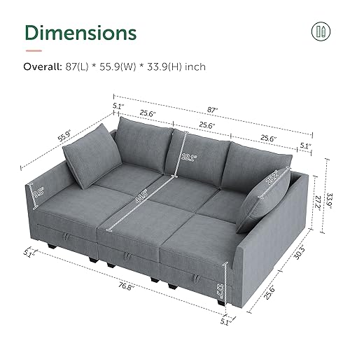 HONBAY Modular Sofa Sectional Sleeper Couch with Ottomans Reversible Sleeper Sectional Sofa Modular Couch with Storage, Aqua Blue
