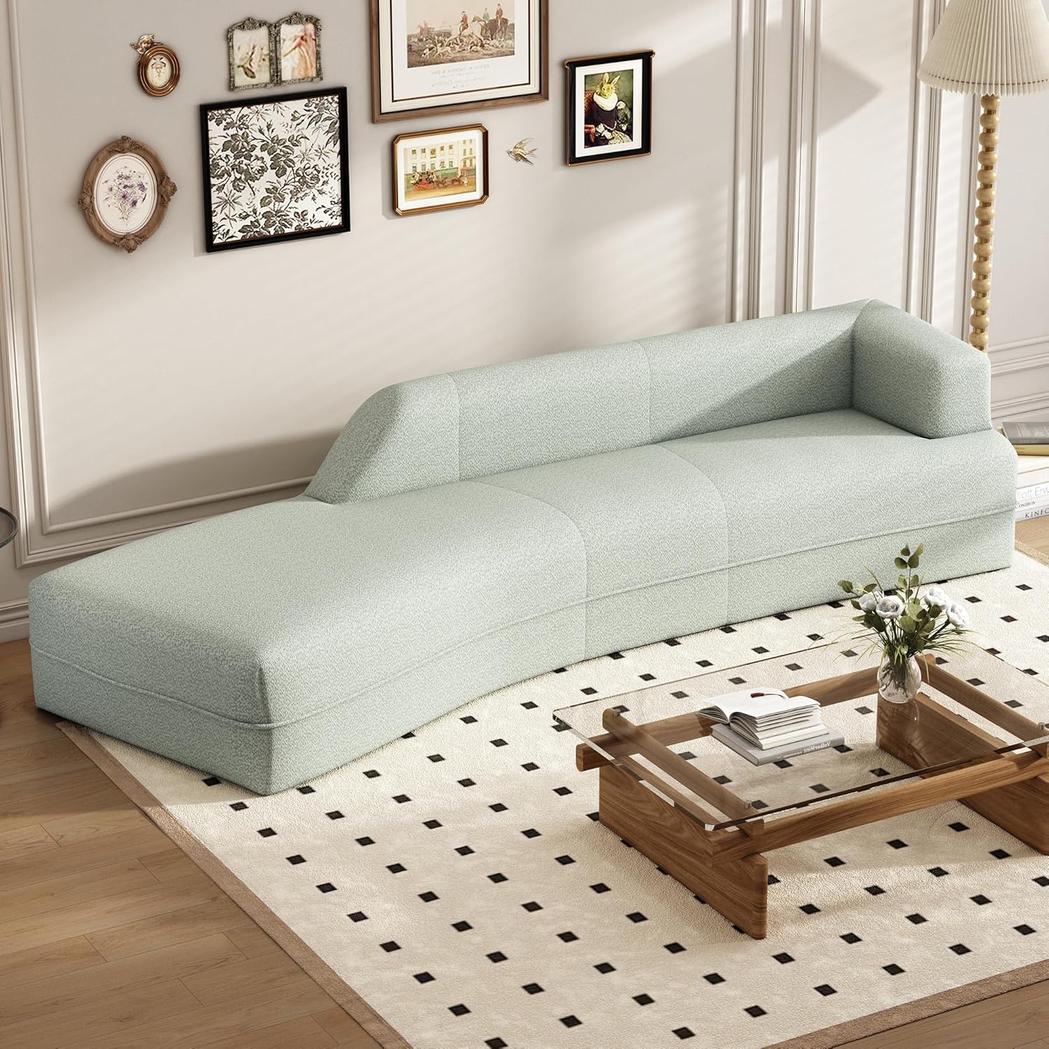 109.4" Modern Cloud Curved Sofa, Upholstery Boucle Chaise Lounge Sofá, Comfy Deap Seat Sectional Couch with Left Arm Facing for Living Room