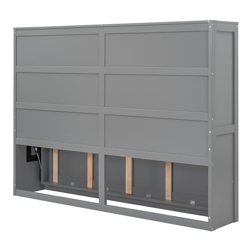 Harper & Bright Designs Full Size Murphy Bed Wall Bed with Storage Cabinets, Space-Saving for Multipurpose Guest Room Bedroom or Home Office, Gray