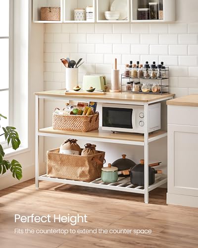 VASAGLE Kitchen Island with 3 Shelves, 47.2 Inches Width Kitchen Shelf with Large Worktop, Stable Steel Structure, Industrial, Easy to Assemble