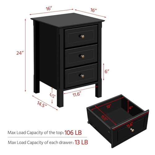 Yaheetech Bedside Table Set of 2, Nightstand with 3 Drawer and Solid Wood Legs, Accent Night Stand with Storage Cabinet for Bedroom Home Office