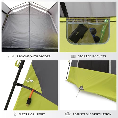 CORE Instant Cabin Tents | 6 Person / 9 Person / 10 Person / 12 Person Family Cabin Multi Room Pop Up Tents Car Camping | Included Storage Pockets