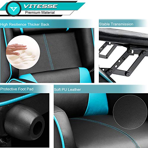 Vitesse Gaming Recliner Chair Racing Style Single Ergonomic Lounge Sofa Modern PU Leather Reclining Home Theater Seat for Living Gaming Room (Blue)