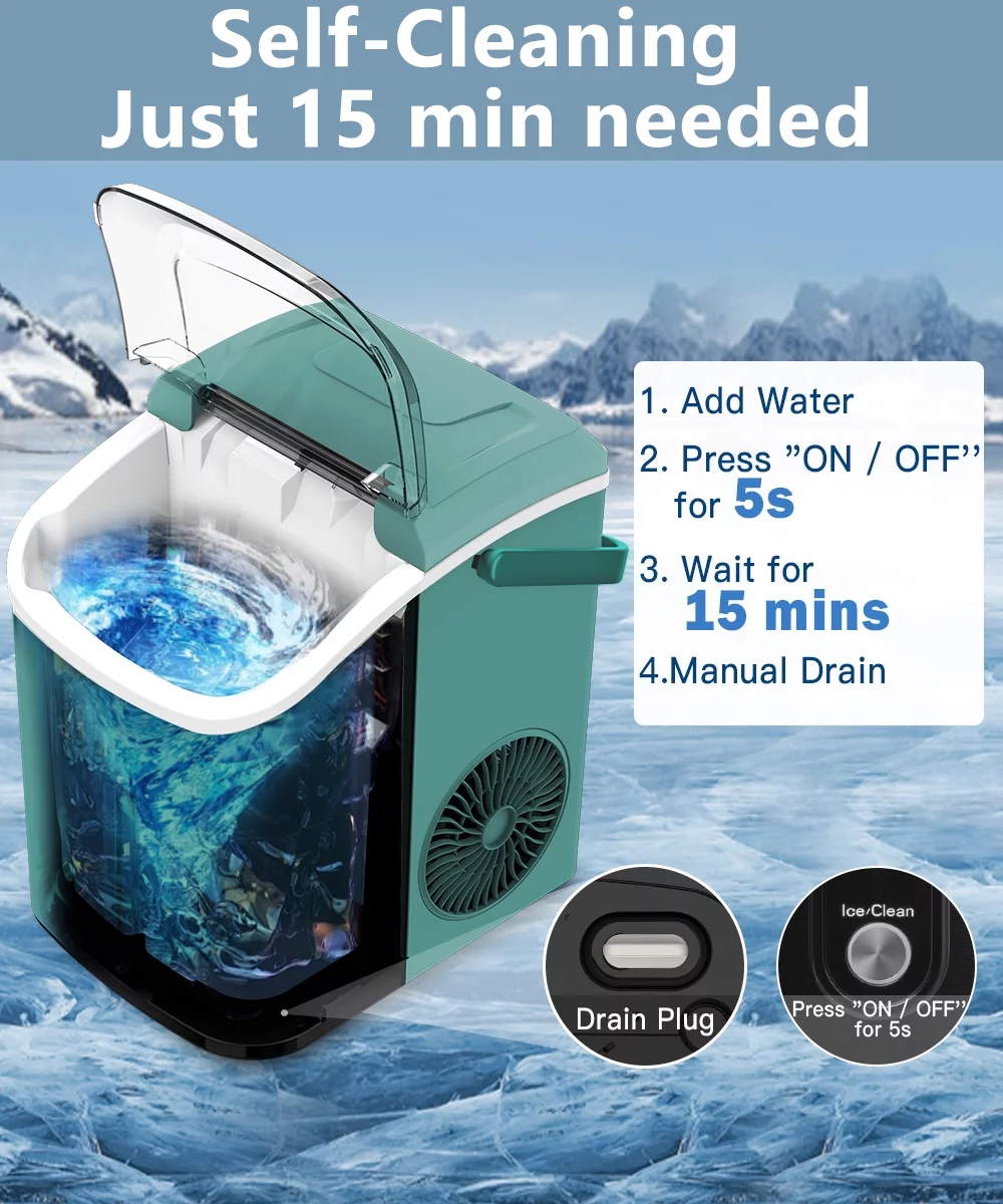 COWSAR 33lbs Countertop Nugget Ice Maker, Potable with Scoop,聽Soft Nugget Ice Ready in 10mins, Red