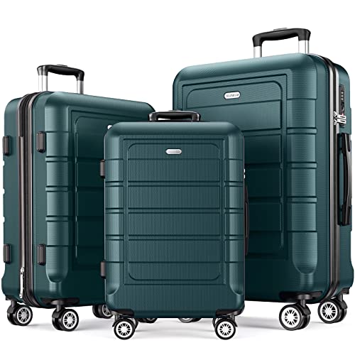 SHOWKOO Luggage Sets Expandable PC+ABS Durable Suitcase Double Wheels TSA Lock Black