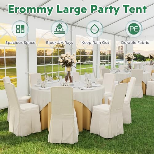 EROMMY 20x50FT White Party Tent, Heavy Duty Outdoor Event Canopy with Removable Sidewalls, Roll-Up Doors and Storage Bags