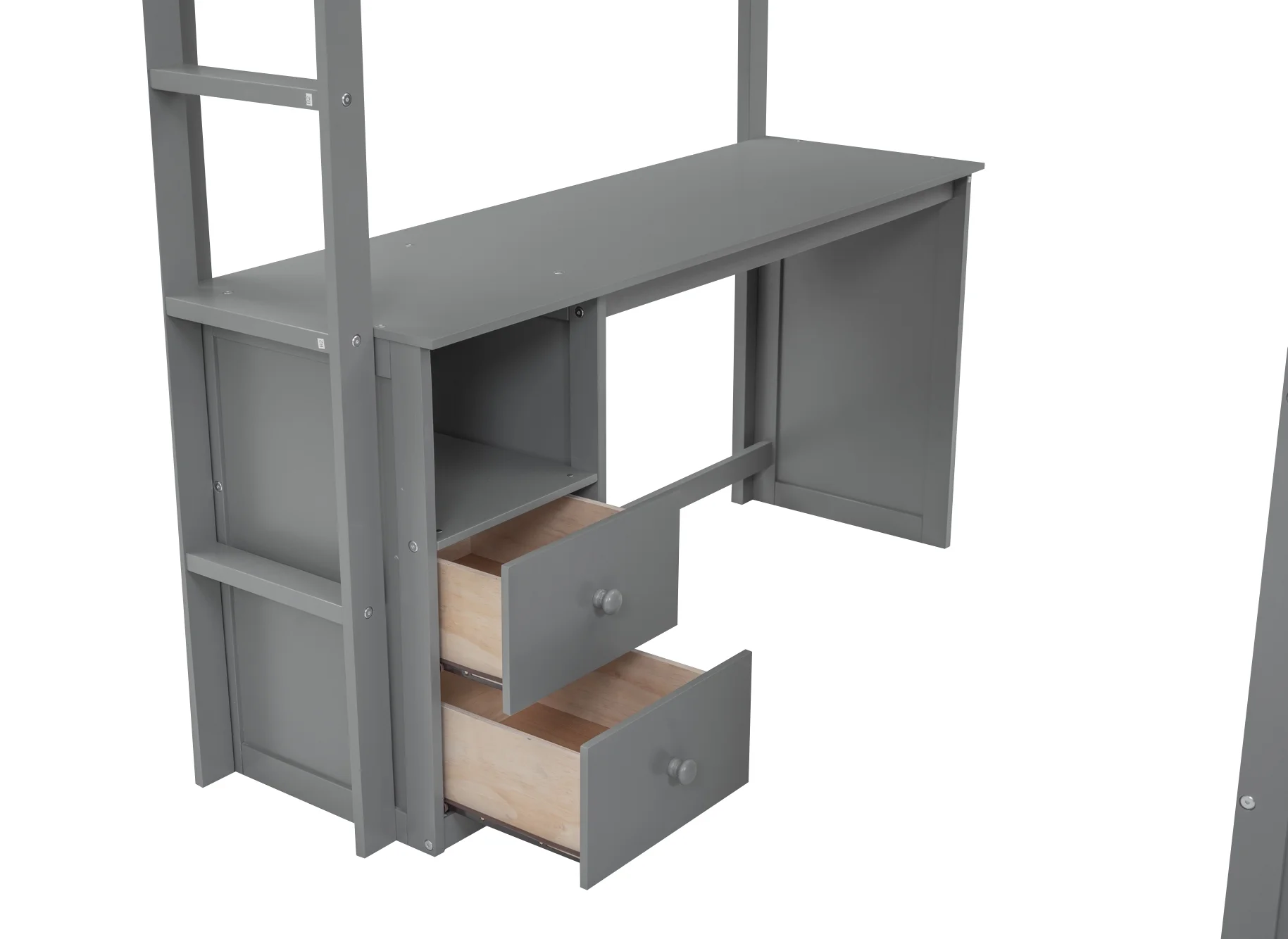 EUROCO Wood Full Size Loft Bed, Storage Desk and Drawers, Wardrobe with Clothes Hanger and Sliding Door for Living Room, Gray - Radiant Selections