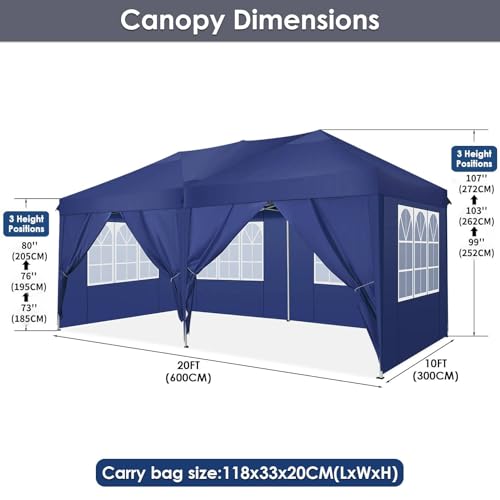 COBIZI Canopy 10x20 Pop Up Canopy Tent with 6 Sidewalls Party Tents for Parties Weddings Backyard Waterproof Canopy Outdoor Commercial Canopy Event