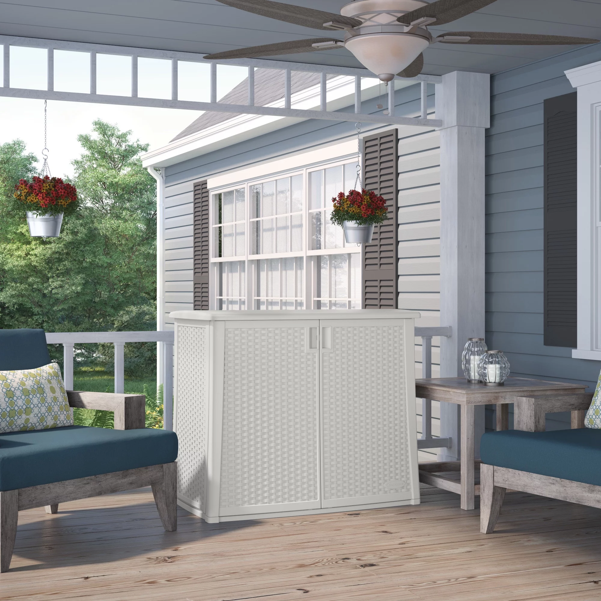 Suncast BMOC4100WD 97 Gallon Backyard Oasis Storage Entertaining Station, White