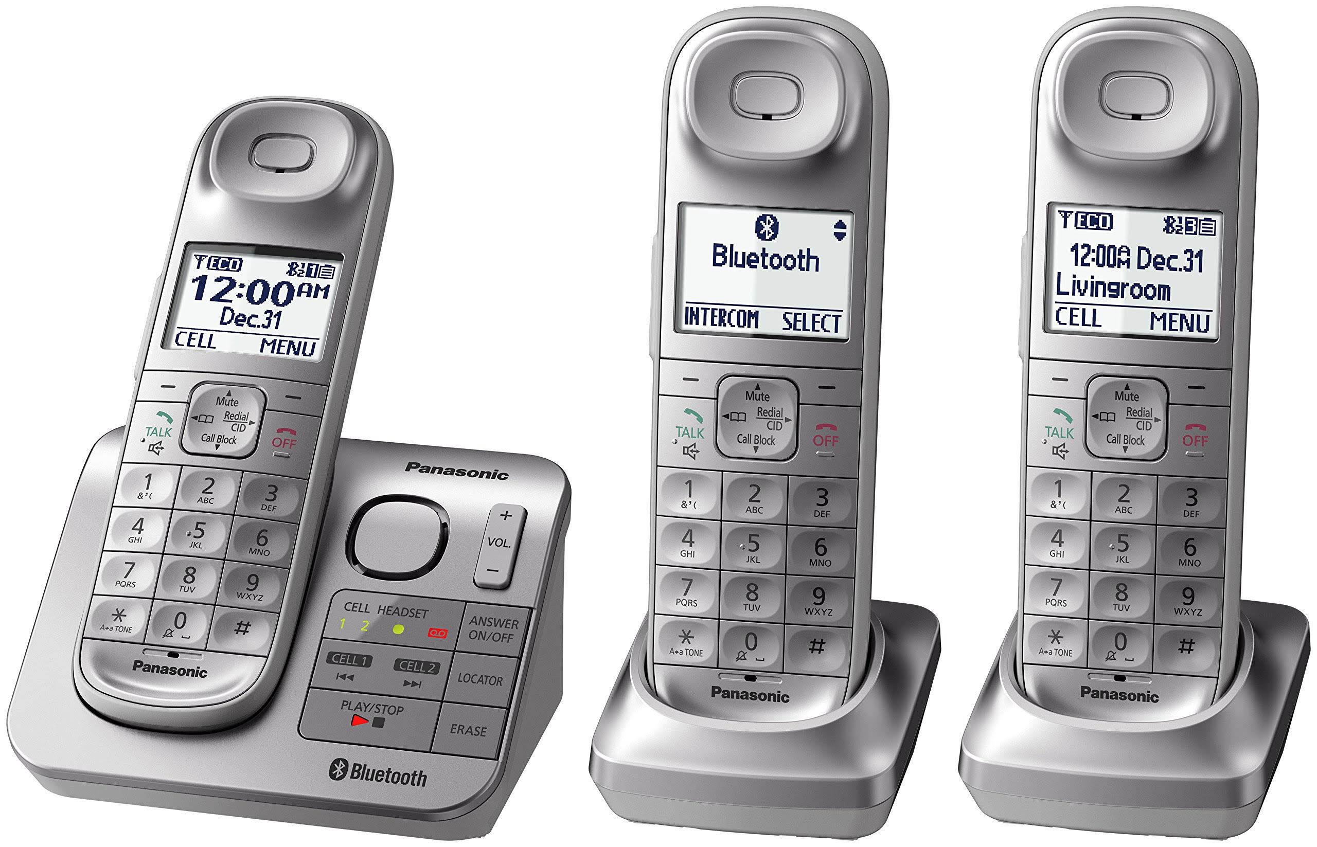 Panasonic KX-TGL463S Expandable Cordless Phone with Comfort Shoulder Grip and Answering Machine - 3 Handset Pack, White - Megean