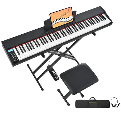 Digital Piano 88 Key Weighted with Piano Bench, 88 Key Full Size Semi Weighted Keyboard Piano, Electronic Piano for Beginner,with Adjustable Stand