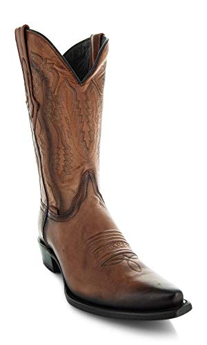 Soto Boots Mens Burnished Snip Toe Cowboy Boots, Genuine Leather Men's Cowboy Boots, Tan Western Boots For Men H50030