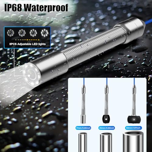 Sewer Camera 100FT/30M Borescopes Plumbing Snake Pipe Inspection Camera DVR & Audio Recorder 22mm with 5600Mah Battery 4.3" IPS Screen 12 LEDs HD