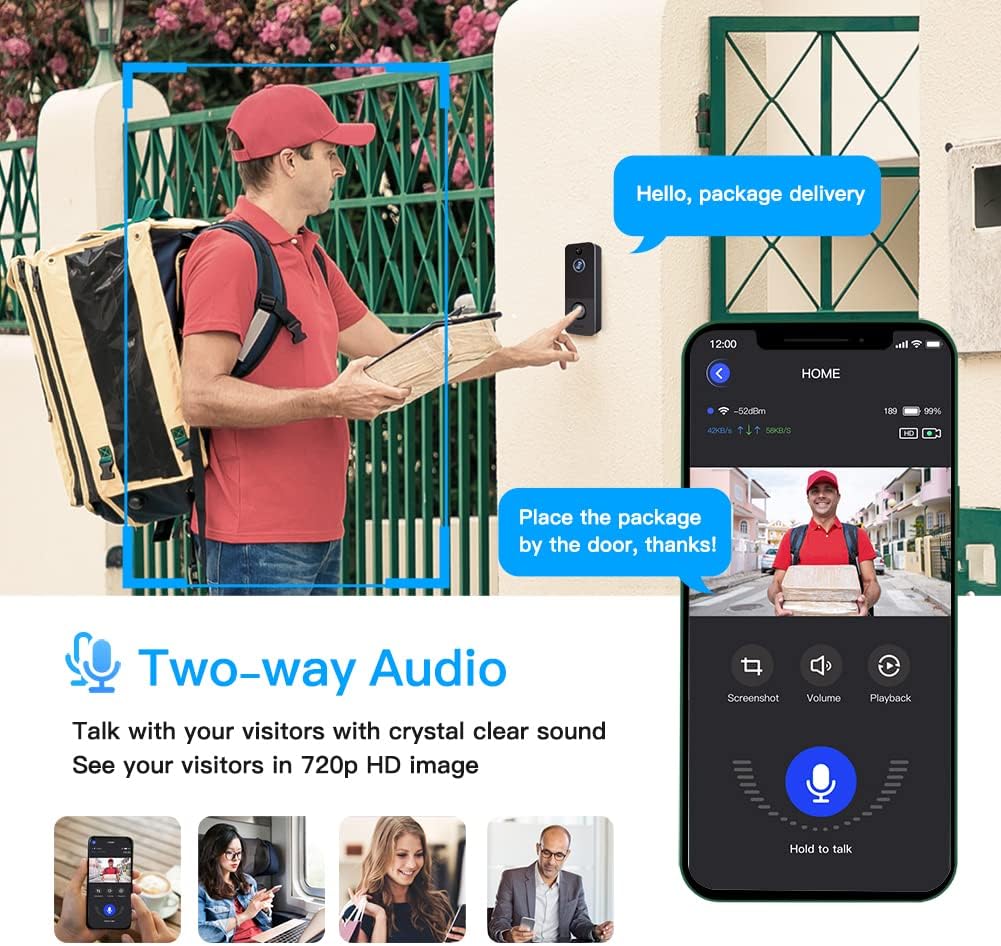 Wireless Doorbell Camera, EKEN Smart Video Doorbell Camera with PIR Motion Detection, Cloud Storage, HD Live Image, 2-Way Audio, Night Vision
