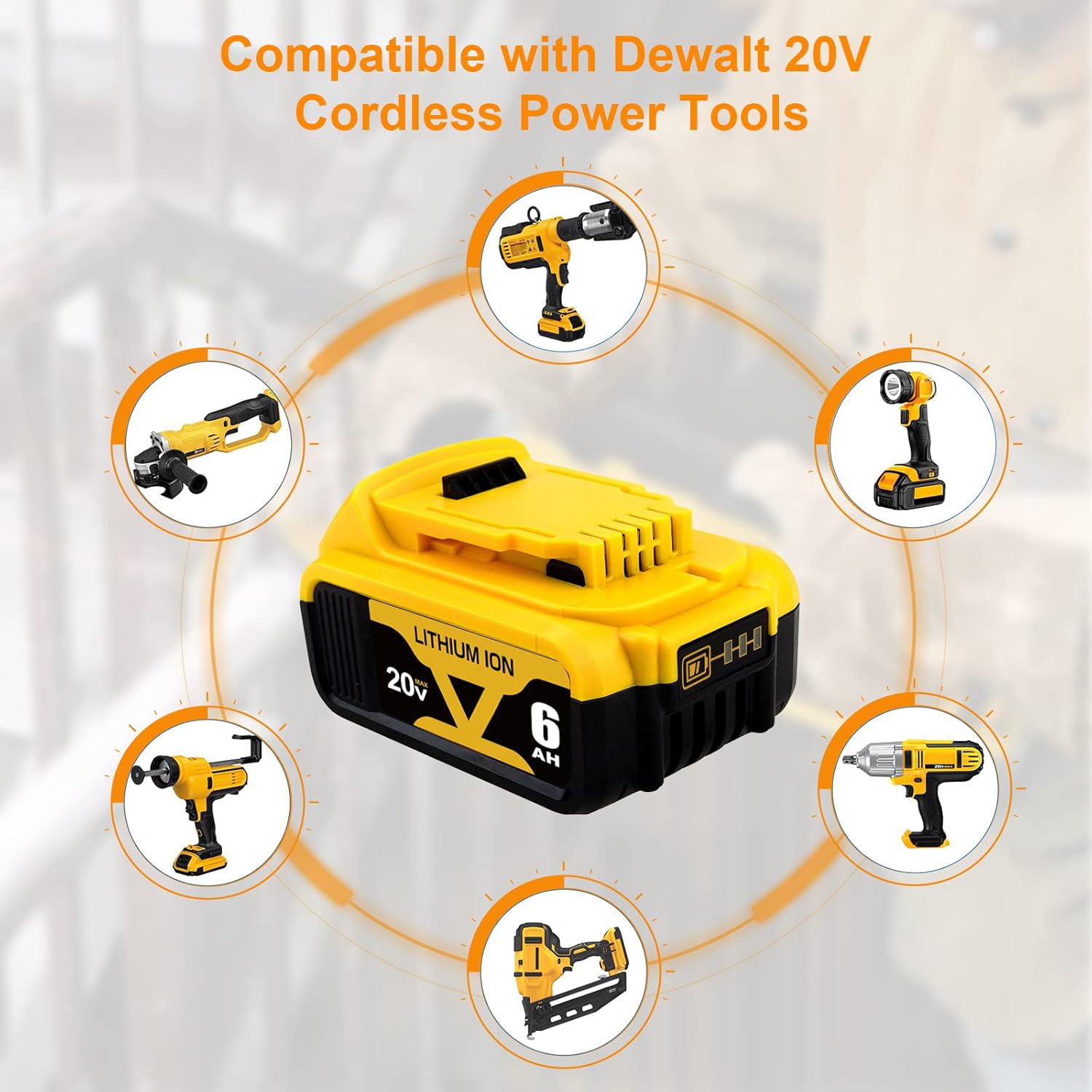4 Packs Amsbat 6.0Ah DCB206 Battery Compatible with Dewalt 20V Battery Max Lithium DCB200 DCB201 DCB203 DCB204 DCB205 DCB207