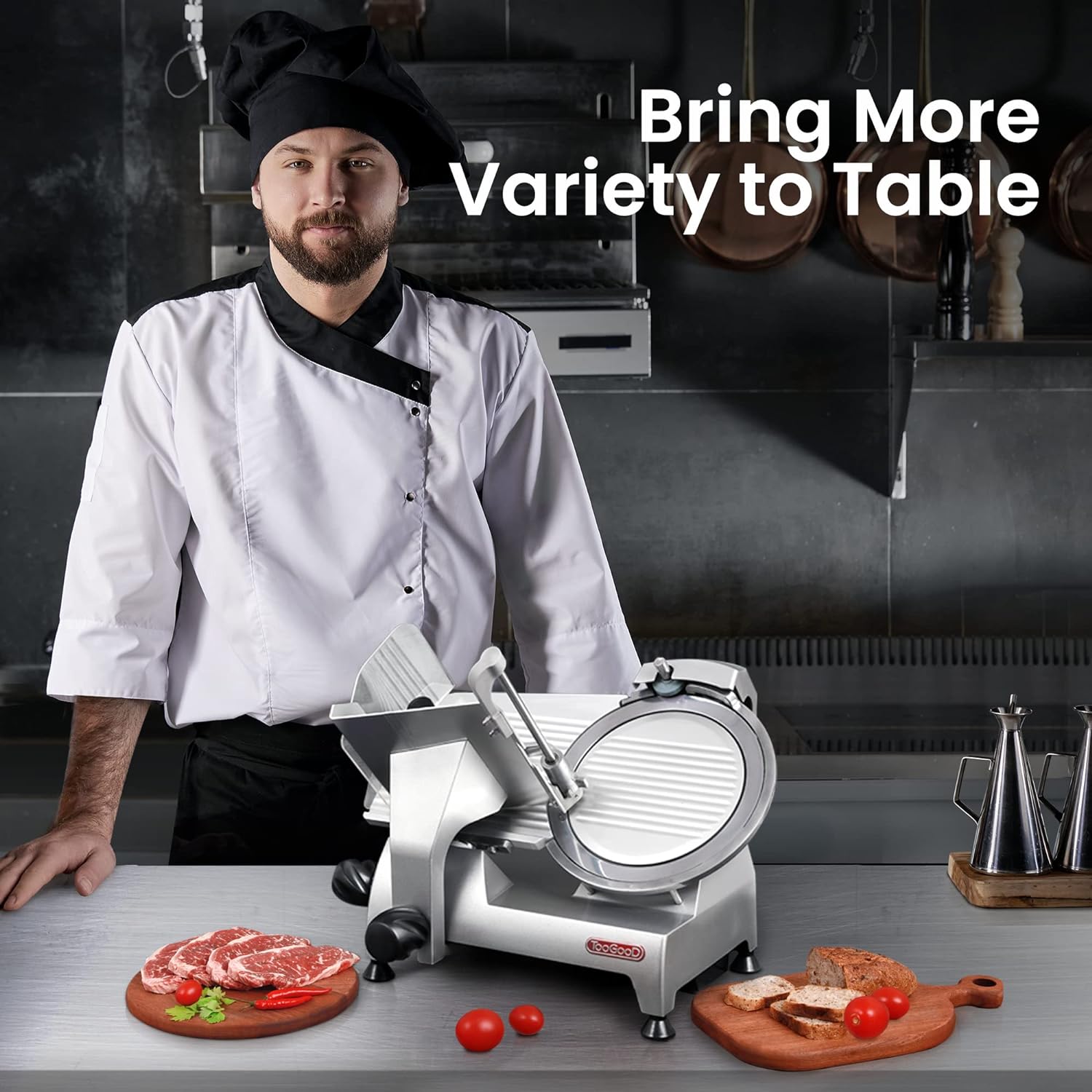 Toogood Premium Commercial 180w, 1/4HP Electric Meat Slicer, 8.7 Italian Carbon Steel Blade, Quiet Performance, Frozen Meat/ Cheese/ Food Slicer