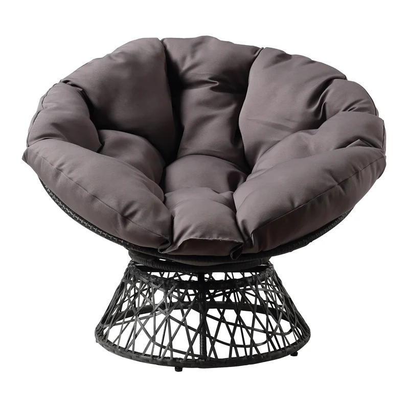 OSP Home Furnishings Papasan White Wicker Chair with White Cushion
