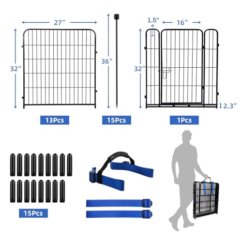 ADAVIN Tall Garden Fence with Gate, 48 in(H) 8 Panels Heavy Duty Iron Metal Animal Barrier Fence, Indoor Dog Playpen, Temporary Fencing