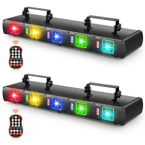 U`King Stage Laser Light, 5 Beam Sound Activated DJ Party Lights RGBYC LED Music Projector with Remote Control DMX for Dancing Birthday Bar Pub Stage