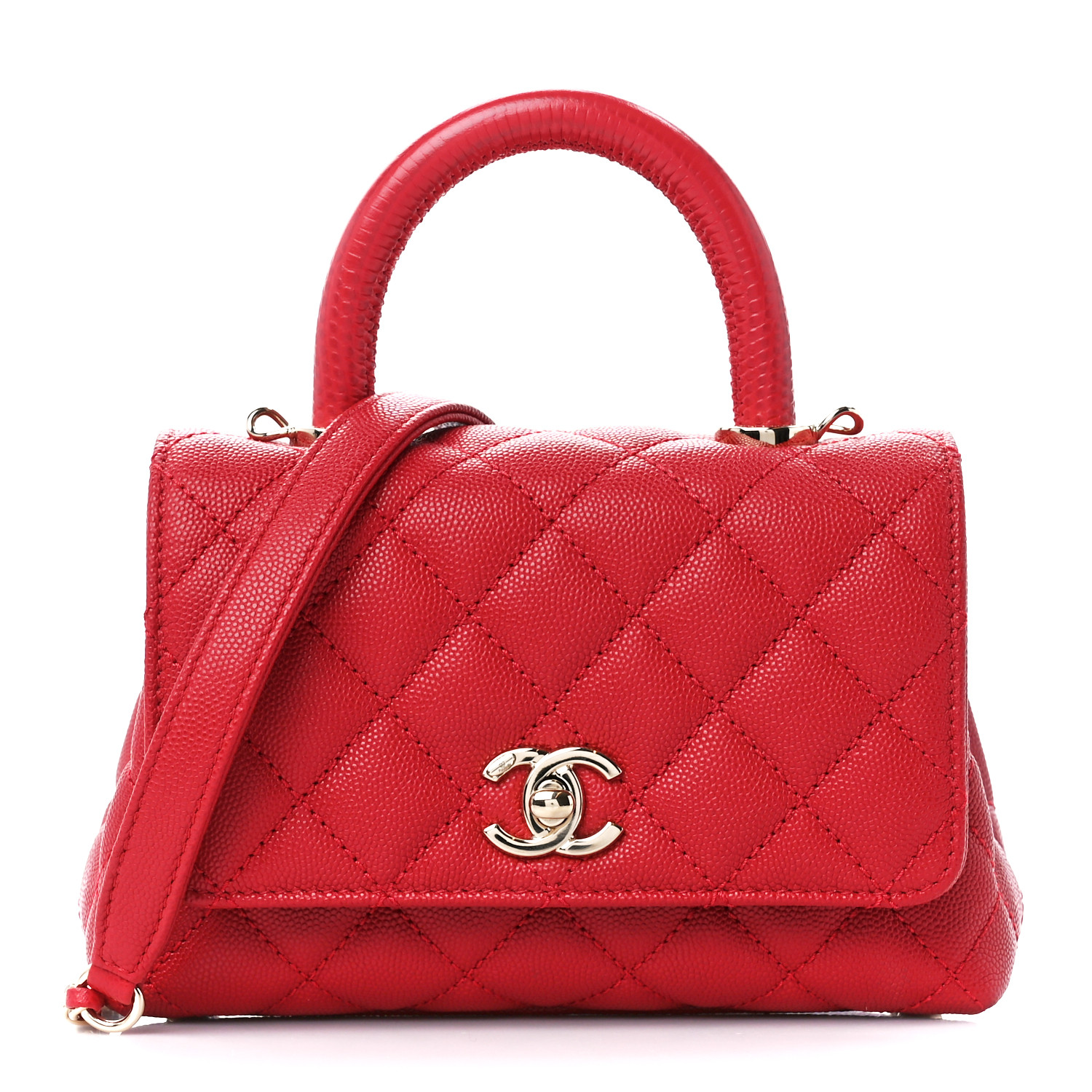Caviar Quilted Lizard Embossed Extra Mini Coco Handle Flap Red - SAKE OFF 5TH