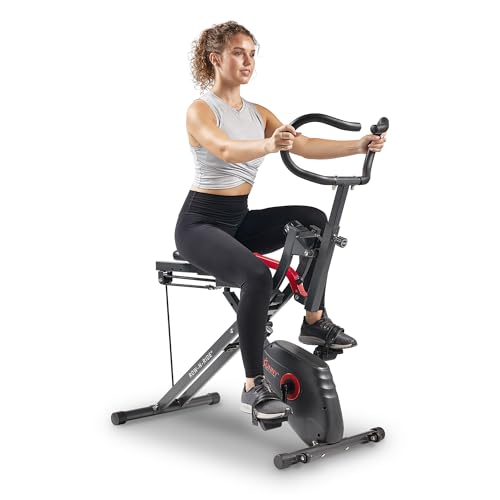 Sunny Health & Fitness Row-N-Ride PRO, Full Body Combo Fitness Machine w/Resistance Bands, Easy Setup & Foldable for Rower