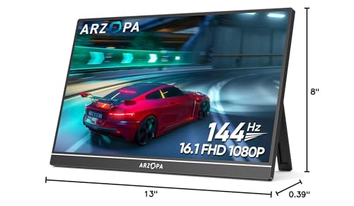 ARZOPA 16.1'' 144Hz Portable Gaming Monitor, 106% sRGB 1080P FHD Kickstand Portable Monitor with HDR, Ultra Slim, Eye Care