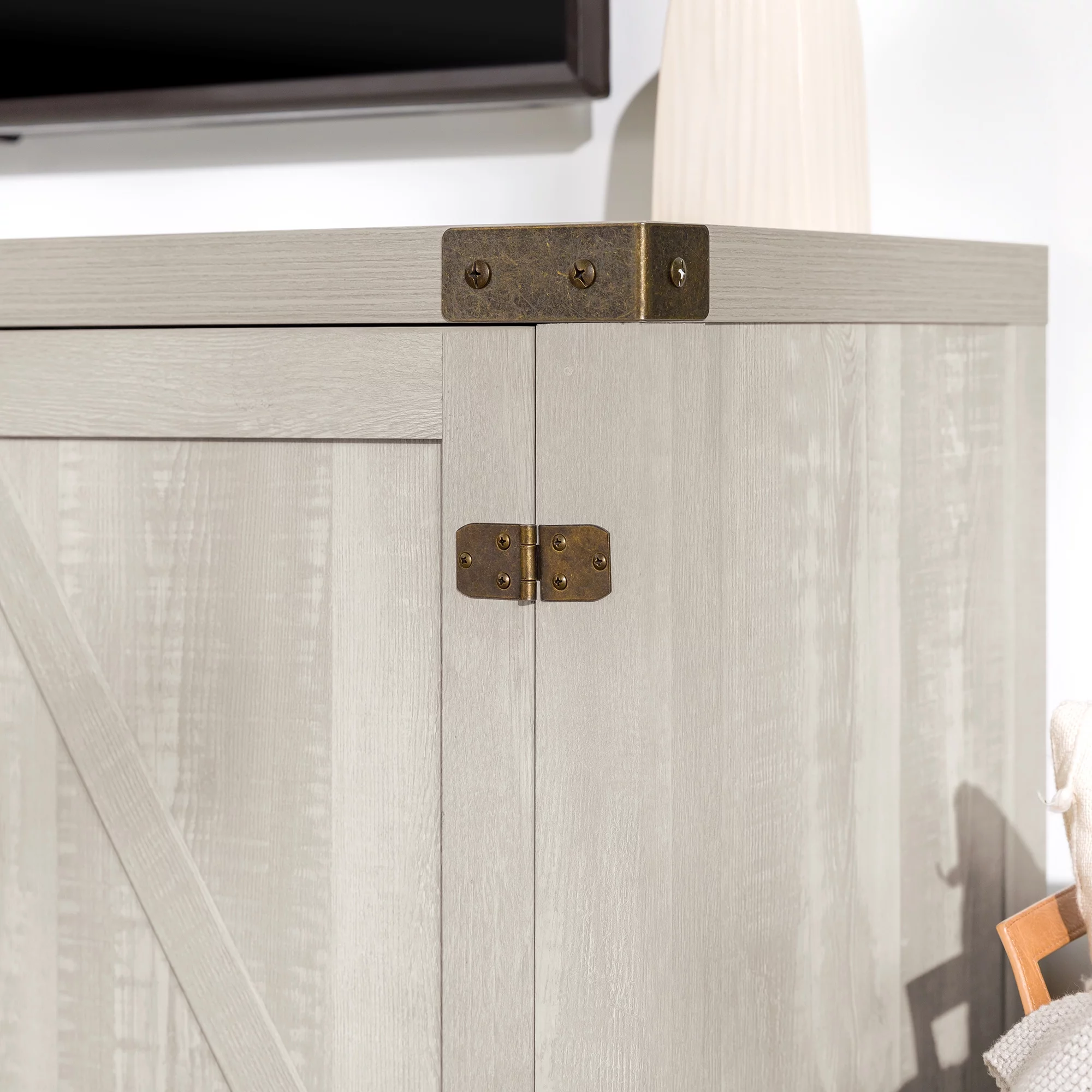 Walker Edison Modern Farmhouse Barn Door TV Stand for TVs up to 65, Grey Wash