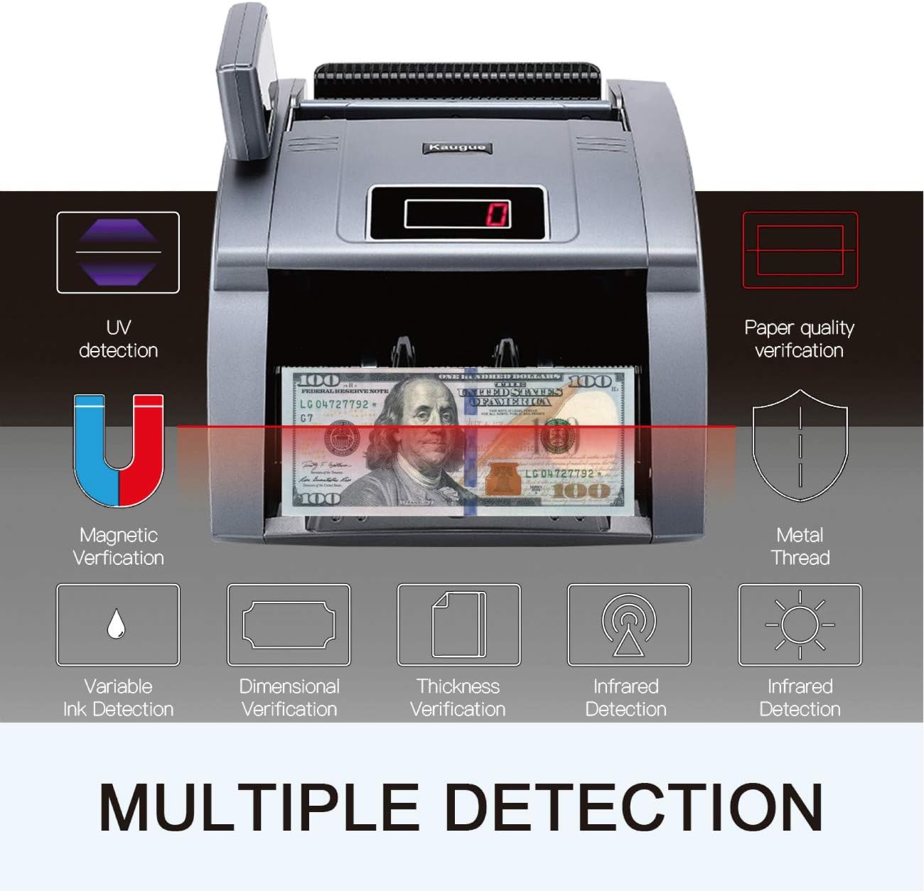 Money Counter Machine with UV/MG/IR/MT, Kaegue Bill Currency Counter Machine, Cash Counting Machine with 9 Modes, 1,200 Notes Per Minute