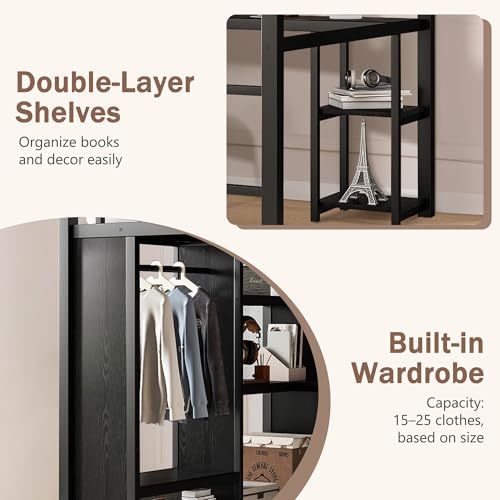 Queen Heavy Duty Metal Loft Bed with L-Shaped Desk, Wardrobe & 5 Storage Shelves – Space-Saving Design for Kids, Teens, Adults – CPC Certified