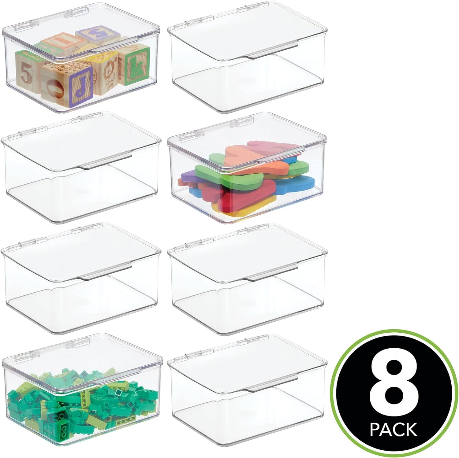 mDesign Plastic Stackable Compact Rectangular Storage Bin, Drawer or Cabinet Organizer with Lid, Container Box for Organizing Art Puzzles, Crayons