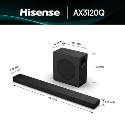 Hisense AX3100Q 3.1Ch Sound Bar with Wireless Subwoofer, Dolby Atmos, DTS:X, Bluetooth 5.3, Roku TV Ready, HDMI/AUX/ARC/Optical/USB, EzPlay, Ez UP