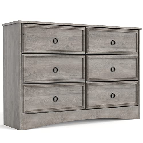 Modern 6 Drawer Dresser with Strip Lights, Dressers for Bedroom, Chest of Drawers Closet Organizers and Storage Clothes - Easy Pulls Handle