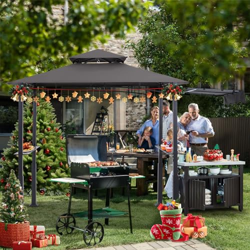 ABCCANOPY 8x5 Grill Gazebo - Outdoor BBQ Canopy Shelter with Led Light for Patio Backyard Grilling (Dark Gray)