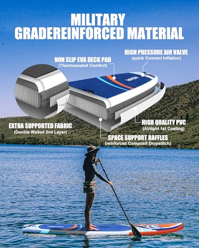 Highpi Inflatable Stand Up Paddle Board Premium SUP Accessories, Backpack, Wide Stance, Surf Control, Non-Slip Deck, Leash, Paddle and Pump