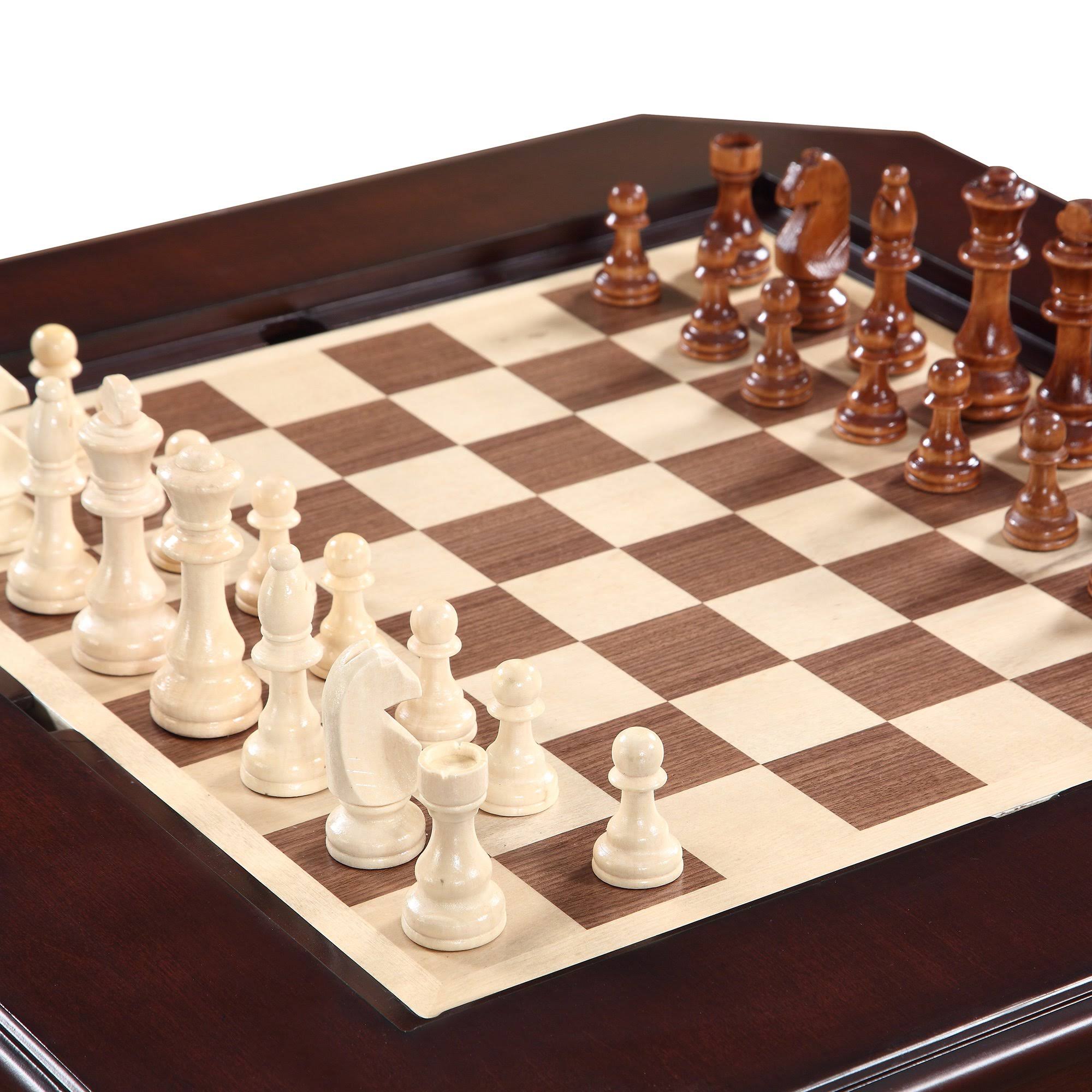 Carmelli NG2995 Fortress Chess Checkers u0026 Backgammon Pedestal Game Table u0026 Chairs Set - Mahogany