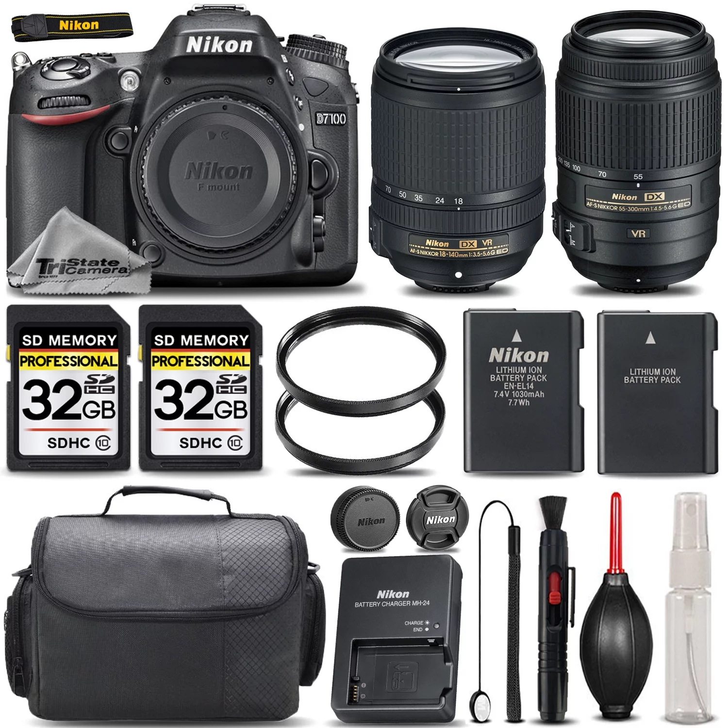 Nikon D7100 DSLR Camera ||Nikkor 18-140mm VR Lens ||55-300mm VR - Save Big Kit, Black - Curated Treasures Market