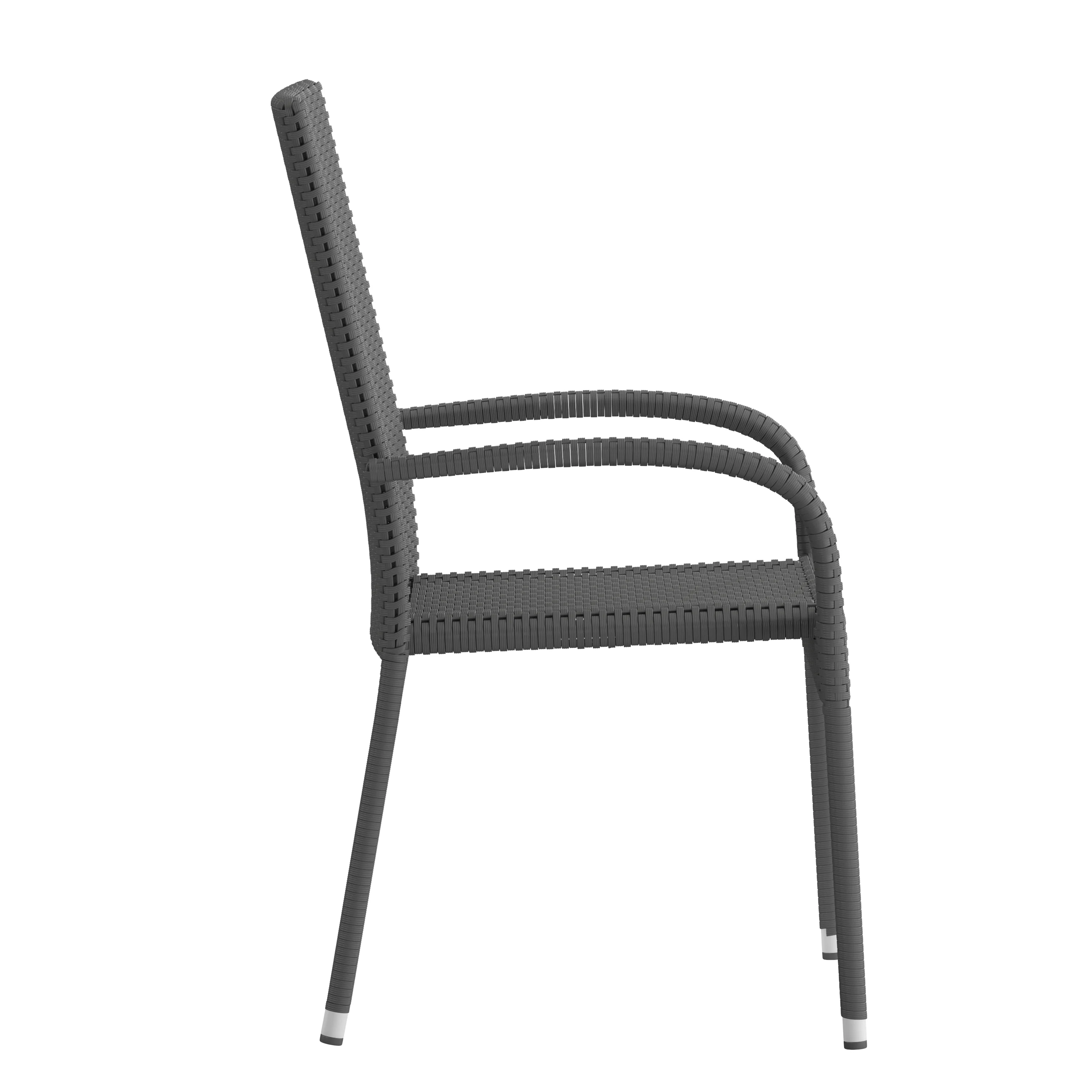 Emma + Oliver Stacking All-Weather Gray Wicker Wrapped Powder Coated Steel Patio Club Chair for Indoor and Outdoor Use - Set of 2