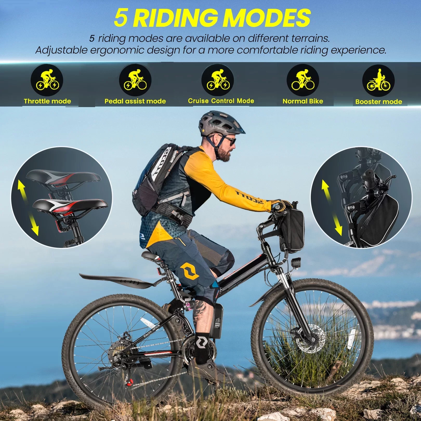 Gocio Adult Electric Bicycles Foldable Ebike, 500W 26" Electric Commuter Bicycle, 48V Battery, Full Suspension, Folding Electric Mountain Bike