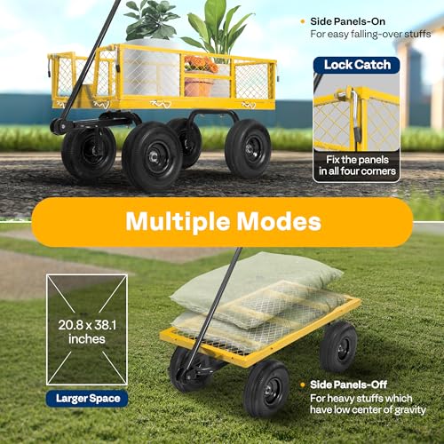 VIVOHOME Heavy Duty 880 Lbs Capacity Mesh Steel Garden Cart Folding Utility Wagon with Removable Sides and 4.10/3.50-4" Wheels 10 inch Tire (Black)