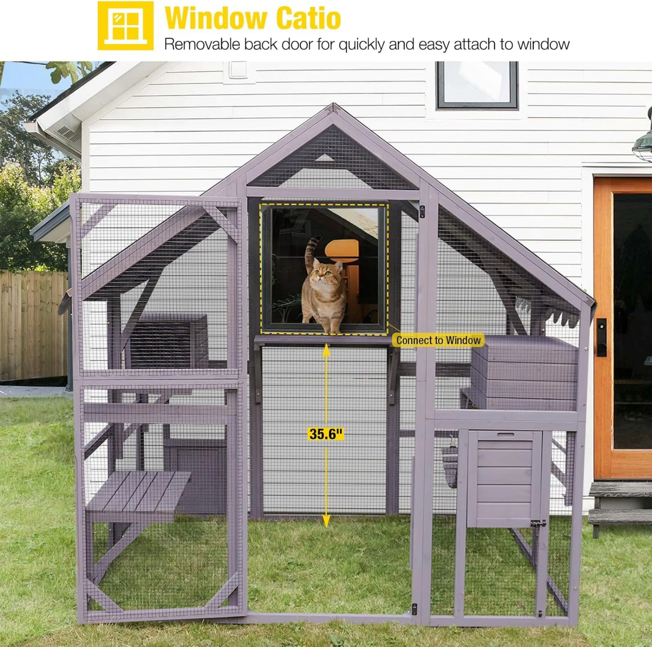 Morgete Large Cat Catio Walk-in Enclosure Wooden Cage with Bridges, Platforms, Rest Rooms, Roof Cover - Curated Treasures Market