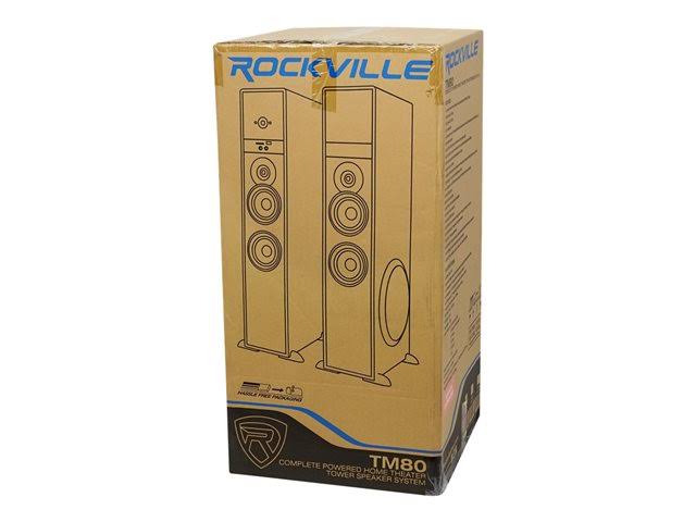 Rockville TM80W White Powered Home Theater Tower Speakers 8x22 Sub/Bluetooth/USB