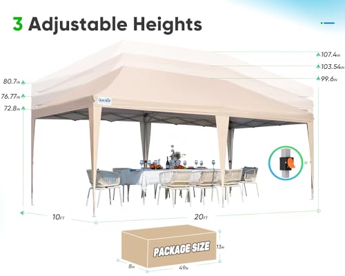 Quictent 10x20ft Easy Pop up Canopy Tent Instant Canopy Shelter Waterproof with Roller Bag