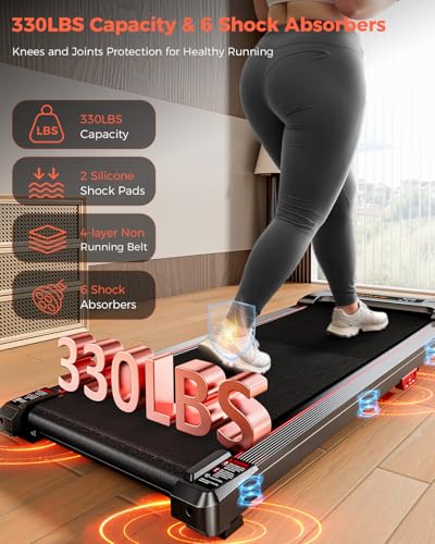Walking Pad Treadmill, Anylife Incline Walking Pads Under Desk 330lb Capacity, 2.5HP Portable Treadmills for Home