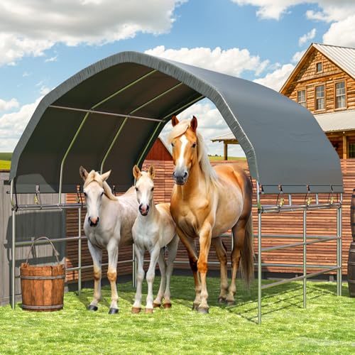 YOLENY Corral Shelter (Green, 12'x12'), Heavy Duty Round Style Canopy, Waterproof and UV Treated Universal Cover