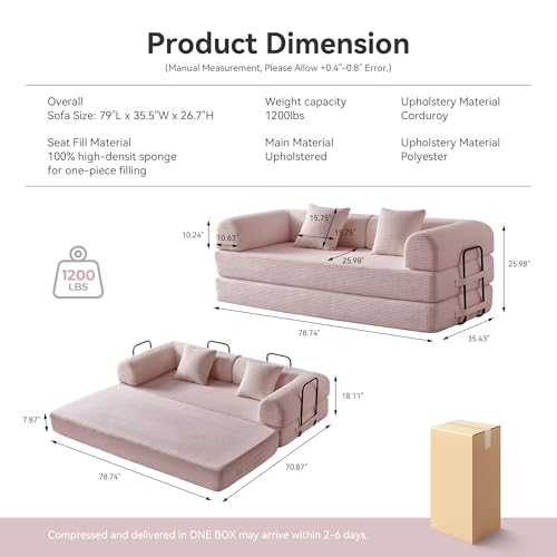 Convertible Sleeper Sofa Bed with Cylindrical Pillow, Comfy Foldable Sofa Bed Compressed Sofa in Box