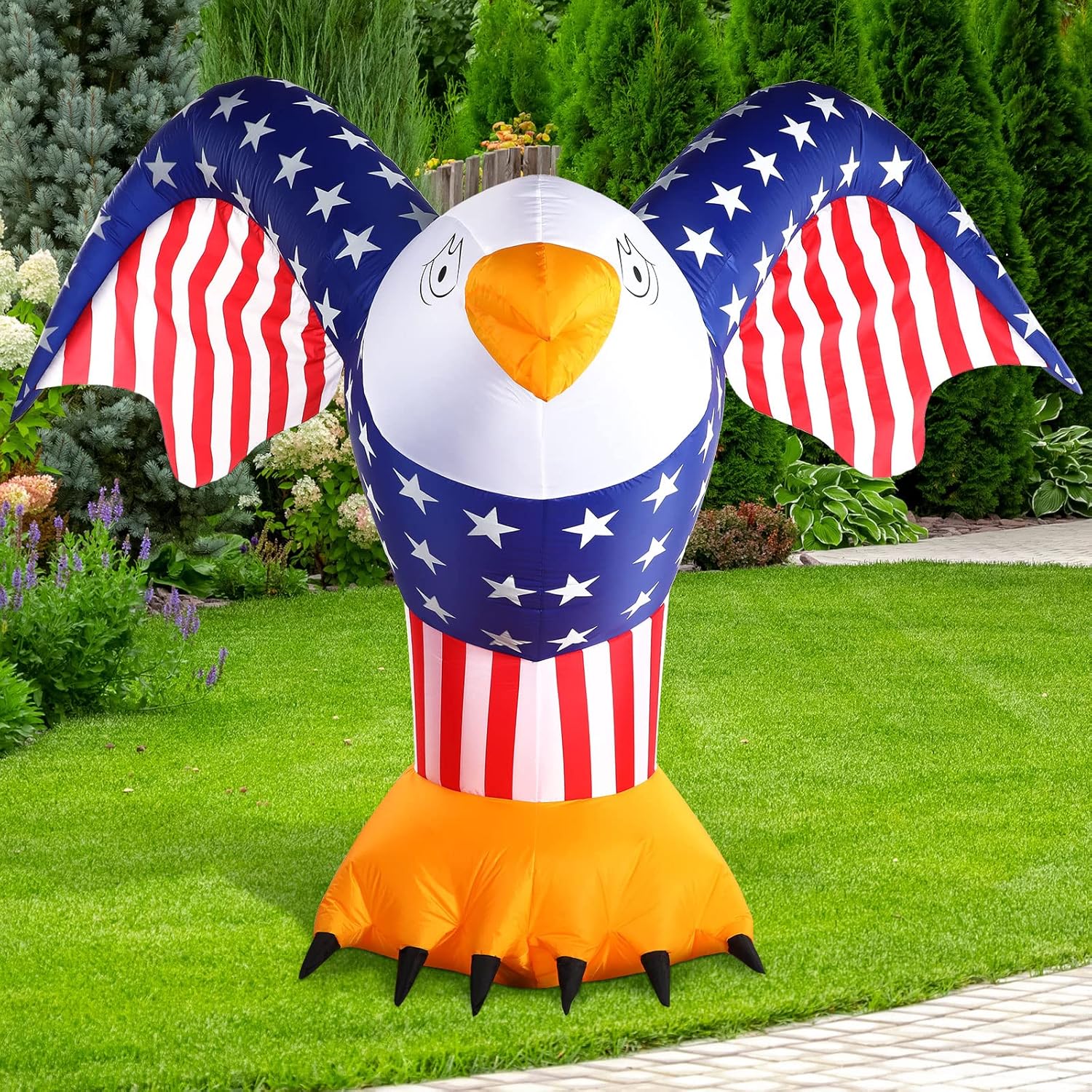 6 ft 4th of July Inflatable Decoration Patriotic American Inflatable Eagle with Built-in LED Light and Blower