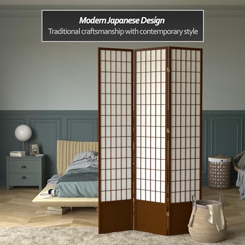 Red Lantern 7 ft. Tall Window Pane Shoji Screen-White-3 Panels Room Divider
