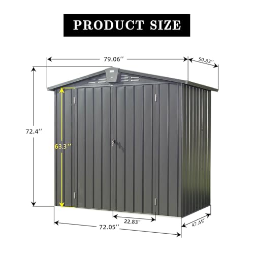 6x4 ft Small Outdoor Metal Storage Shed with Floor Frame & Lockable Door, Heightened Entry Garden Tool Shed for Backyard, Durable Galvanized Steel