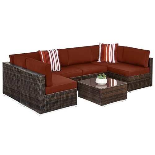 Best Choice Products 7-Piece Modular Outdoor Sectional Wicker Patio Conversation Set w/ 2 Pillows, Coffee Table, Cover Included - Gray/Navy